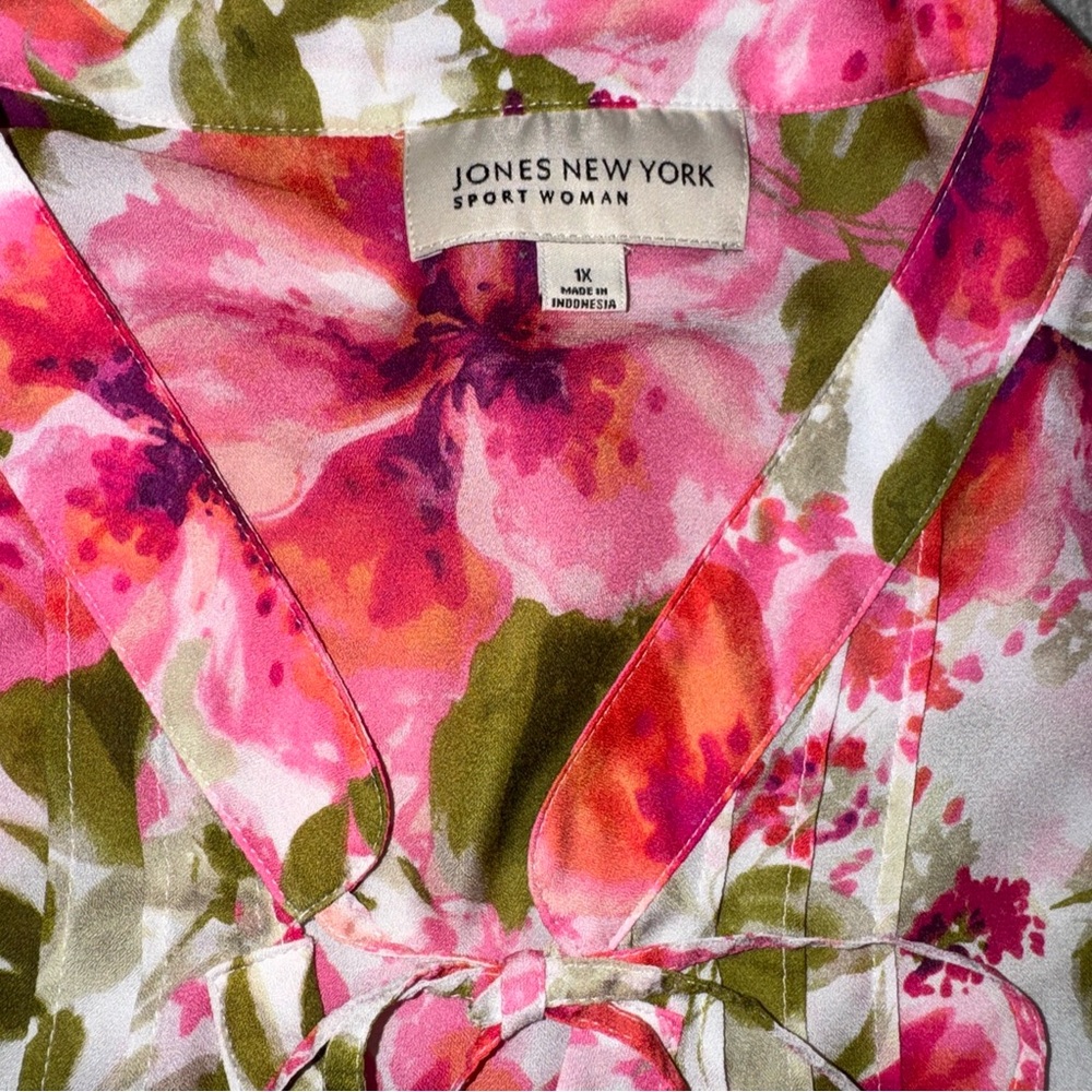 Jones New York Pink Floral Blouse Top 1X - Picture 2 of 2